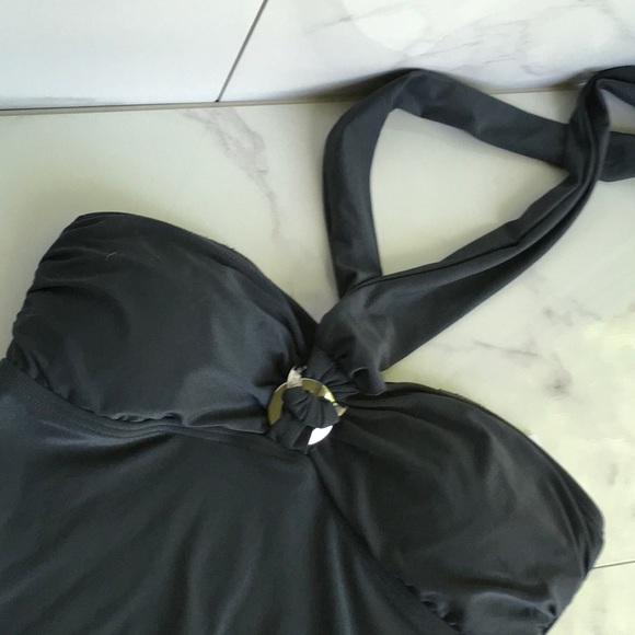 Michael Kors Gunmetal Dark Grey Halter Neck Tie One Piece Swimsuit NWT - Picture 5 of 9